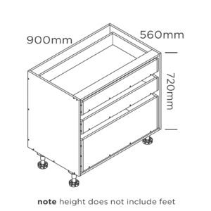 900mm 3 drawer base cabinet